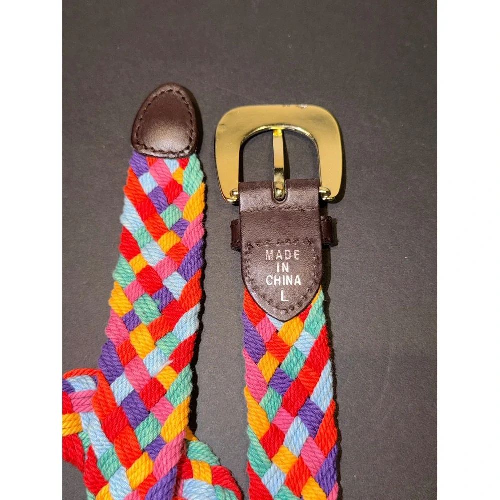 Rainbow Braided Woven Belt Gold Buckle Multi Color Size Large 1 Inch Wide